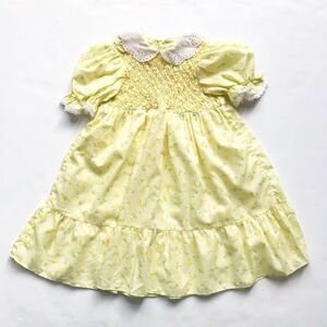 Vintage floral eyelet collar smocked dress 2/3T